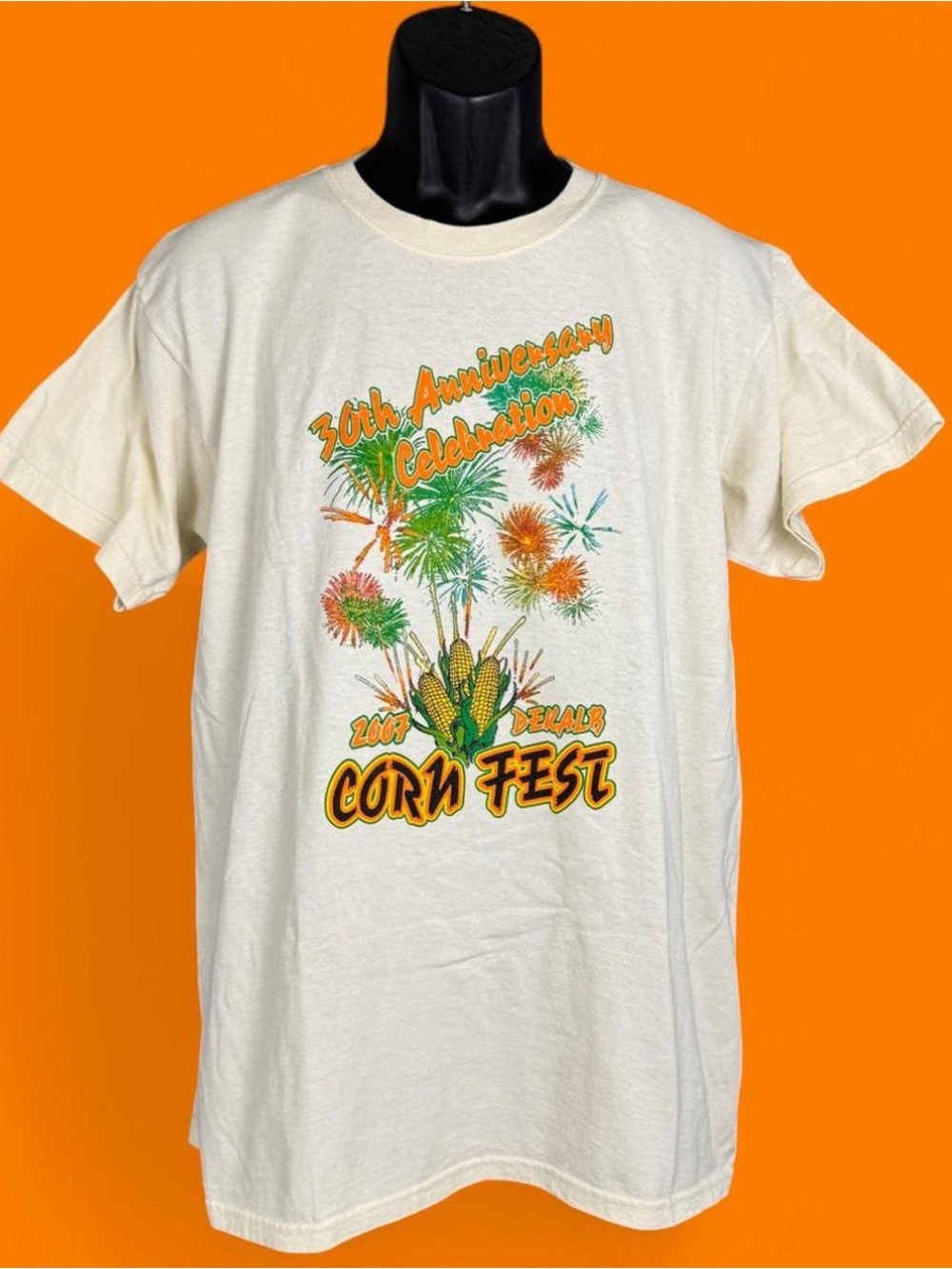 Vintage 2007 DeKalb Corn Fest T Shirt Large 30th Anniversary Festival Cream Y2K